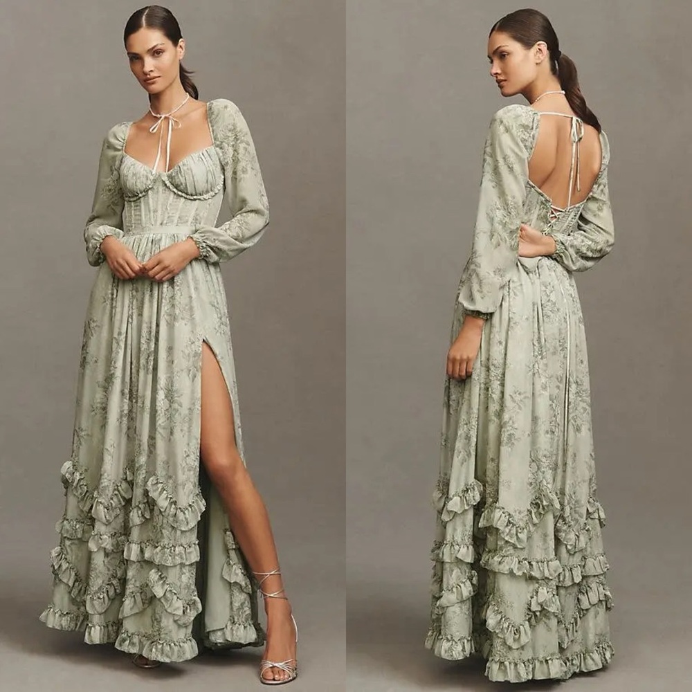 NWT V Chapman Carmella Long Sleeve Corset Floral Maxi Dress Anthropologie